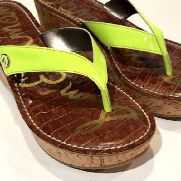 Sam Edelman Romy Y2K Cork Wedge Platform Sandals neon green Disco Size 8M womens - Picture 4 of 8